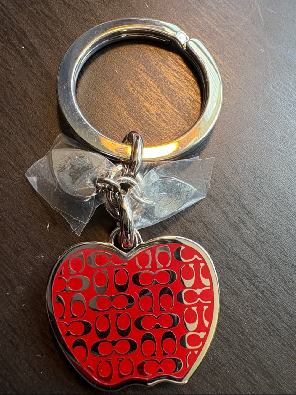 Coach Red Apple Logo Key Ring - Signature 'C' Pattern